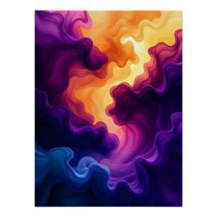 Póster Resumen de arte marino, color de agua morado y ama