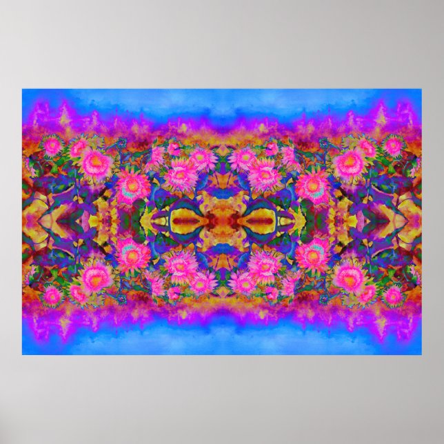 Póster Resumen de campos de girasol rosa rosado (Frente)