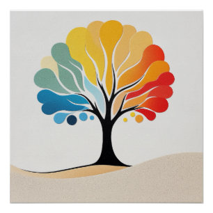 Póster Resumen de diseño de árbol colorido