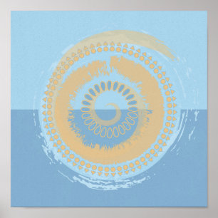 Póster Resumen de diseño de círculo espiral azul y blanco