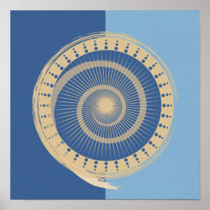 Póster Resumen de diseño de círculo solar espiral azul y 