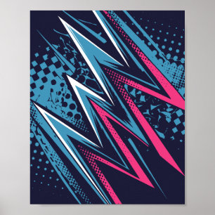 Póster Resumen de diseño de zigzag en rosa cian y brillan