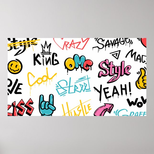 Póster Resumen de elementos de letras de graffiti calleje (Frente)