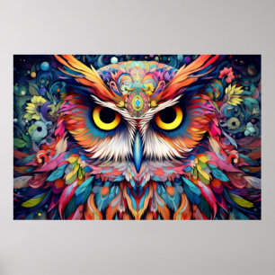 Póster Resumen de encantamiento animal colorido de búho