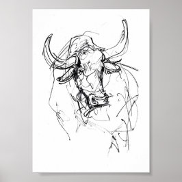 Póster Resumen de esbozo de retrato de toros