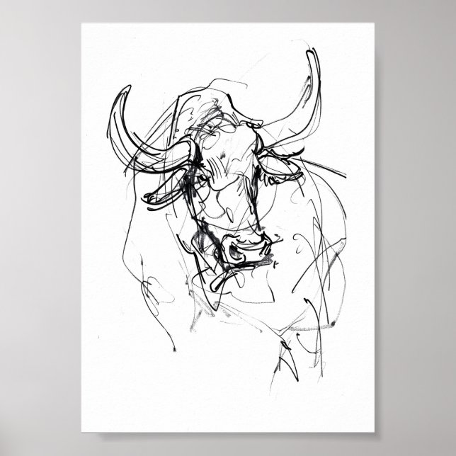 Póster Resumen de esbozo de retrato de toros (Frente)