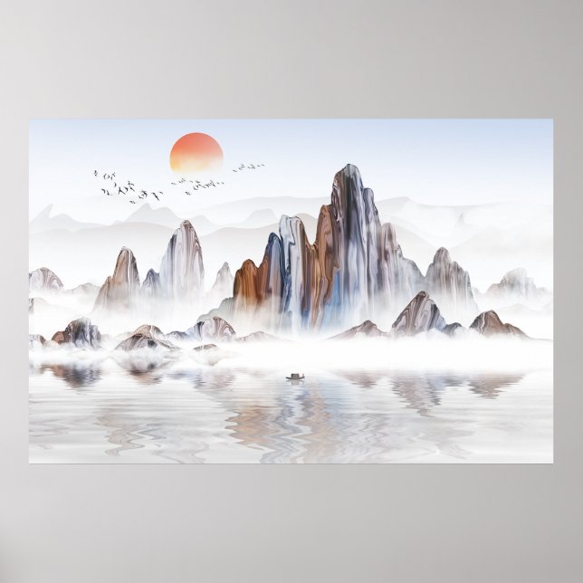 Póster Resumen de estilo chino de hermosa pintura de tint (Frente)