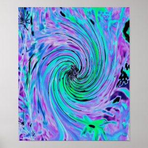 Póster Resumen de Guay Lime Green y Purple Floral Swirl