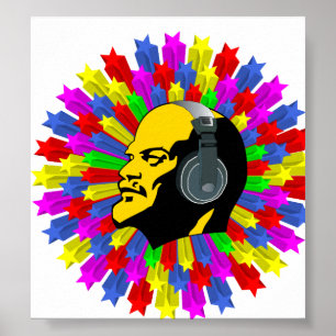 Póster Resumen de la cabeza de Lenin en Star Circle