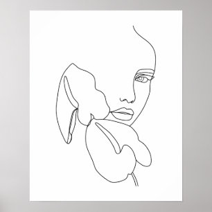 Póster Resumen de la cara de la mujer con flores en línea
