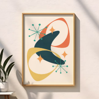 Póster Resumen de la Edad Atómica Moderna Retro Mid Centu