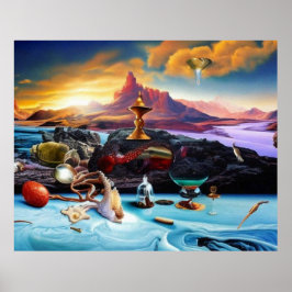 Póster Resumen de la escena costera surrealista moderna v