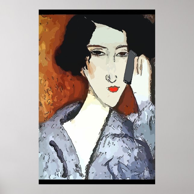 Póster Resumen de la mujer en el teléfono celular 4 (Frente)