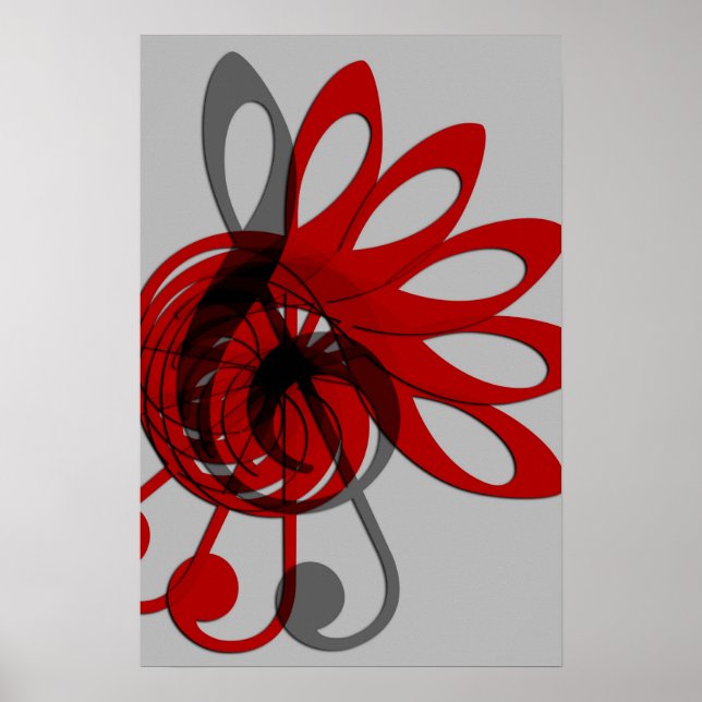 Póster Resumen de la música Treble Clef en rojo y negro g (Frente)