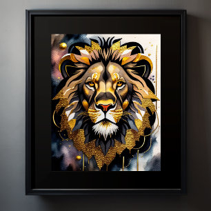 Póster Resumen de la pintura acuarela de un león 5:4