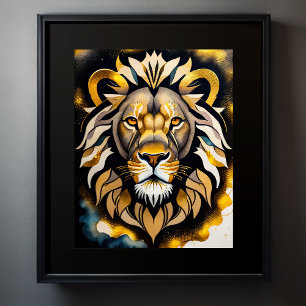 Póster Resumen de la pintura acuarela de un león 5:4