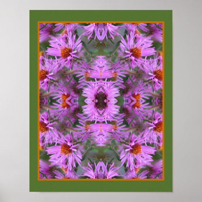 Póster Resumen de las flores de aster rosadas de Nueva In (Frente)