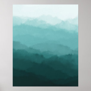 Póster Resumen de las Montañas Minimalistas Bluish Green