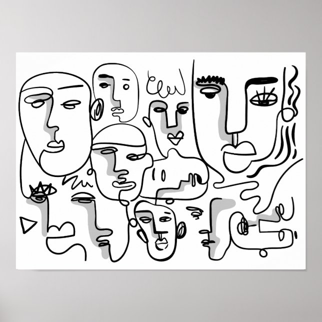 Póster Resumen de líneas de arte, abstracción de caras di (Frente)