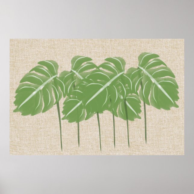 Póster Resumen de Monstera Watercolor en lienzo (Frente)