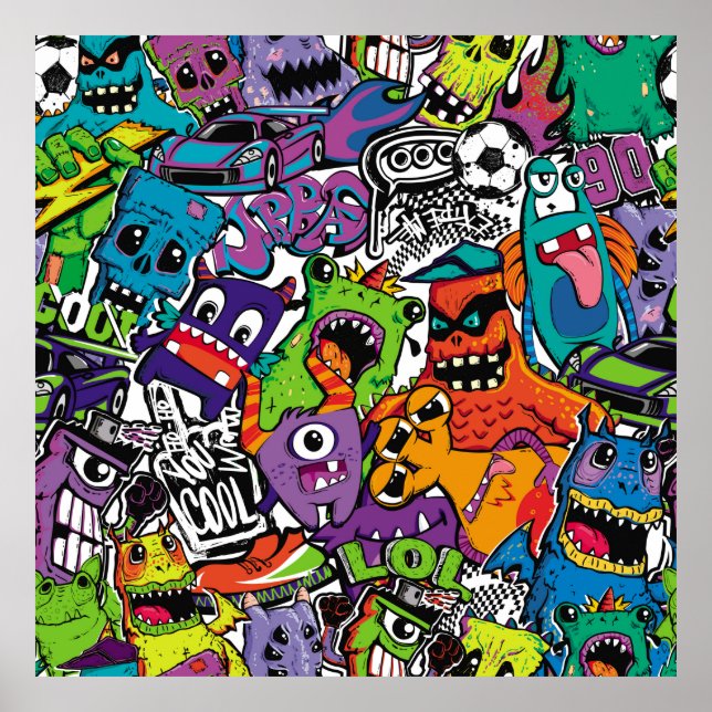 Póster Resumen de monstruos de historietas impecables. mu (Frente)