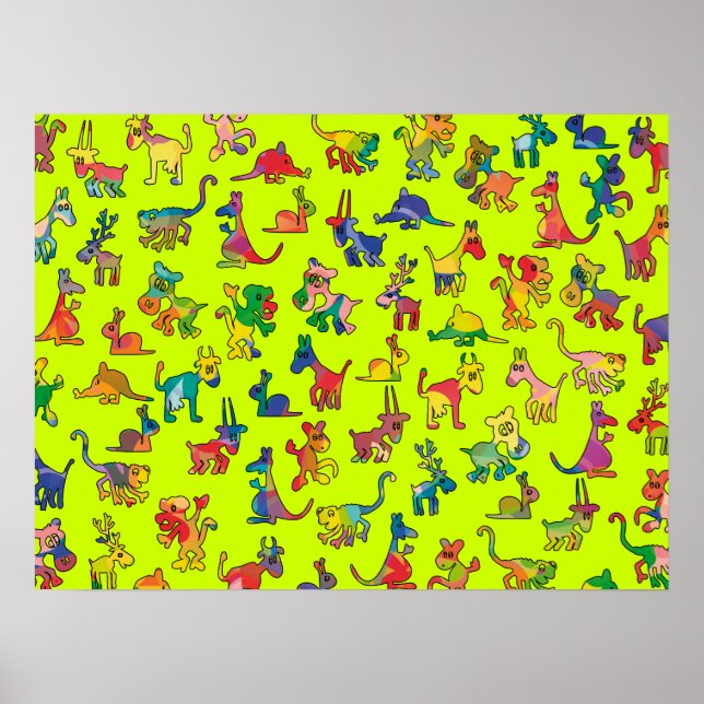 Póster Resumen de mosaicos de patrones de animales (Frente)
