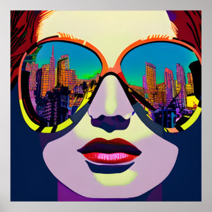 Póster Resumen de mujer con gafas de sol con reflexión en