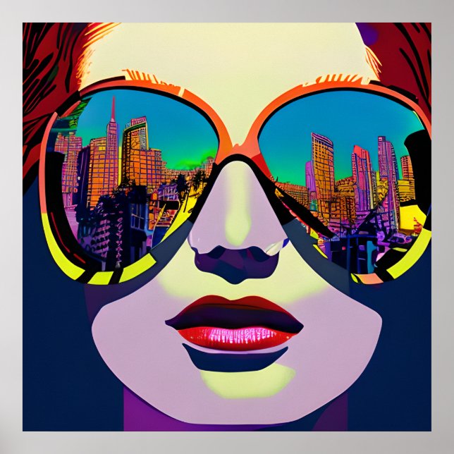 Póster Resumen de mujer con gafas de sol con reflexión en (Frente)