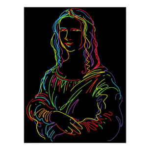 Póster Resumen de Neon Mona Lisa Line Art