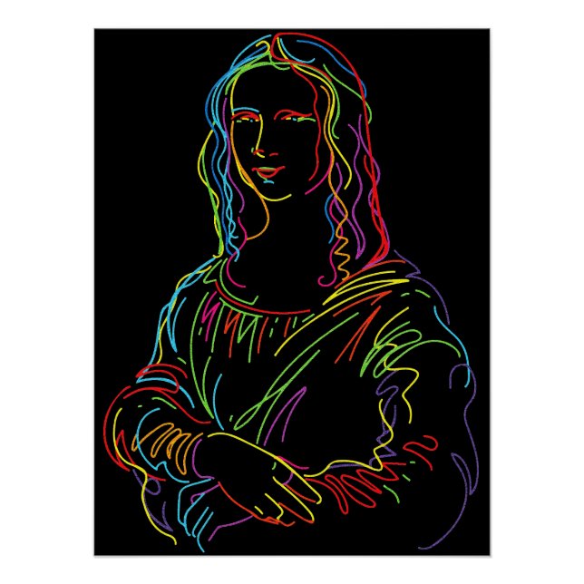 Póster Resumen de Neon Mona Lisa Line Art (Anverso)