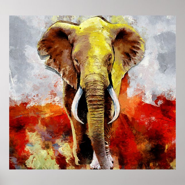Póster Resumen de pintura de aceite de elefante moderno (Frente)