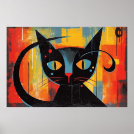 Póster Resumen de pintura de gato negro