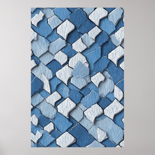 Póster Resumen de pintura rota: Superficie de maleza azul (Frente)