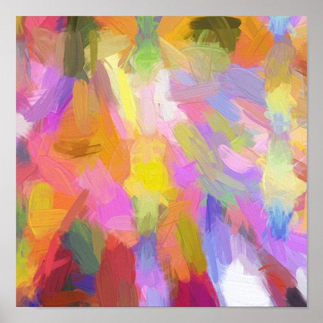 Póster Resumen de pinturas verde azuladas de naranja rosa (Frente)