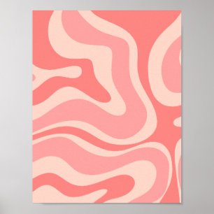 Póster Resumen de Swirl Líquido Retro Moderado Rosa Rubor