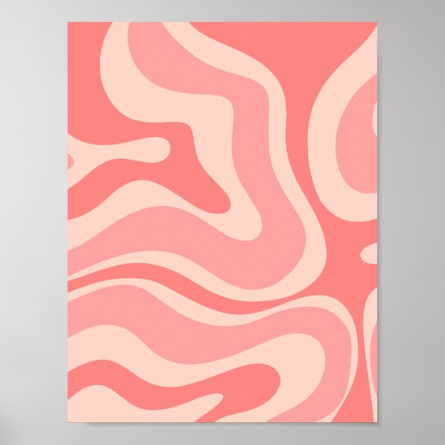 Póster Resumen de Swirl Líquido Retro Moderado Rosa Rubor (Frente)