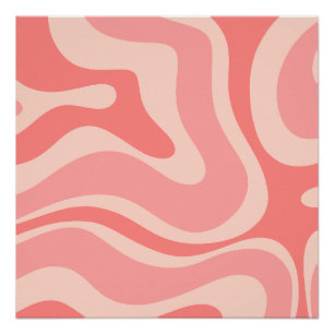 Póster Resumen de Swirl Líquido Retro Moderado Rosa Rubor