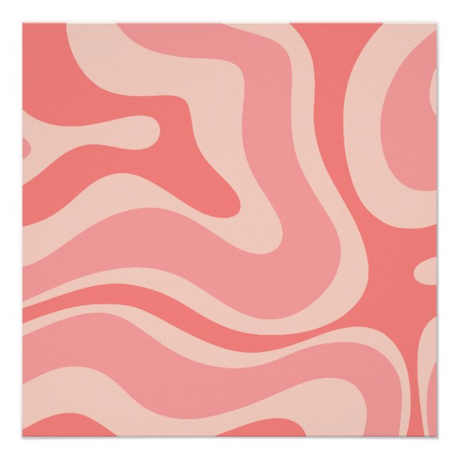 Póster Resumen de Swirl Líquido Retro Moderado Rosa Rubor (Anverso)