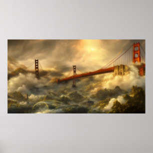 Póster Resumen de tormenta en el paisaje puente Golden Ga