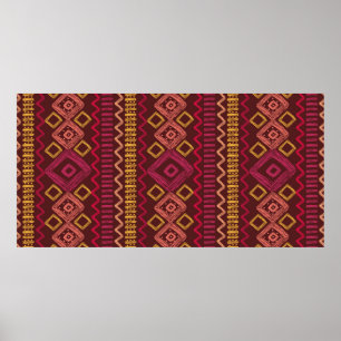 Póster Resumen de un patrón étnico sin fisuras dibujado a