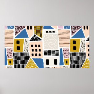 Póster Resumen de un patrón sin fisuras con casas con dr