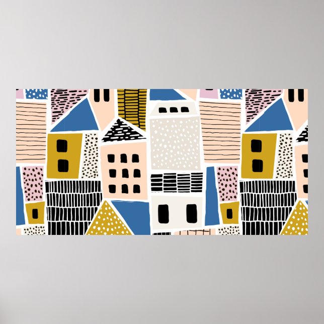 Póster Resumen de un patrón sin fisuras con casas con dr  (Frente)