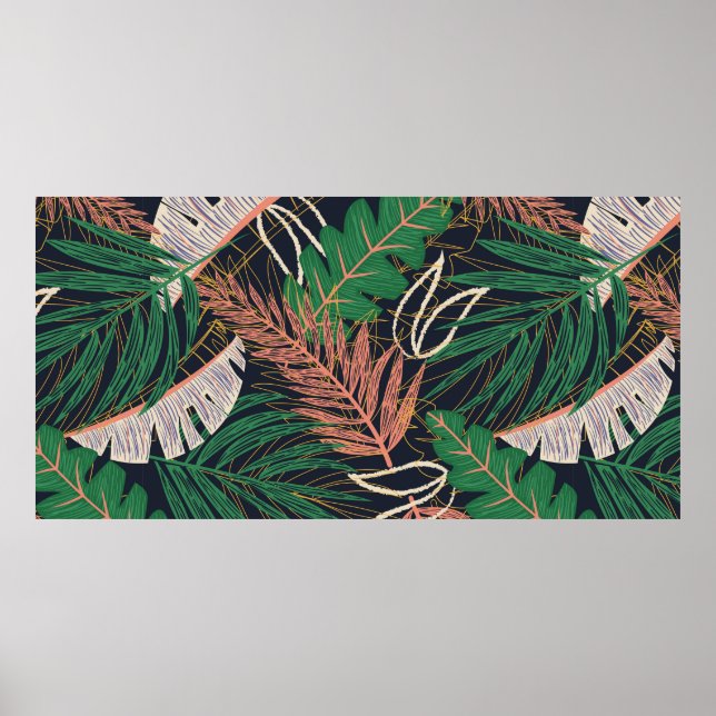 Póster Resumen de un patrón transparente con hojas tropic (Frente)
