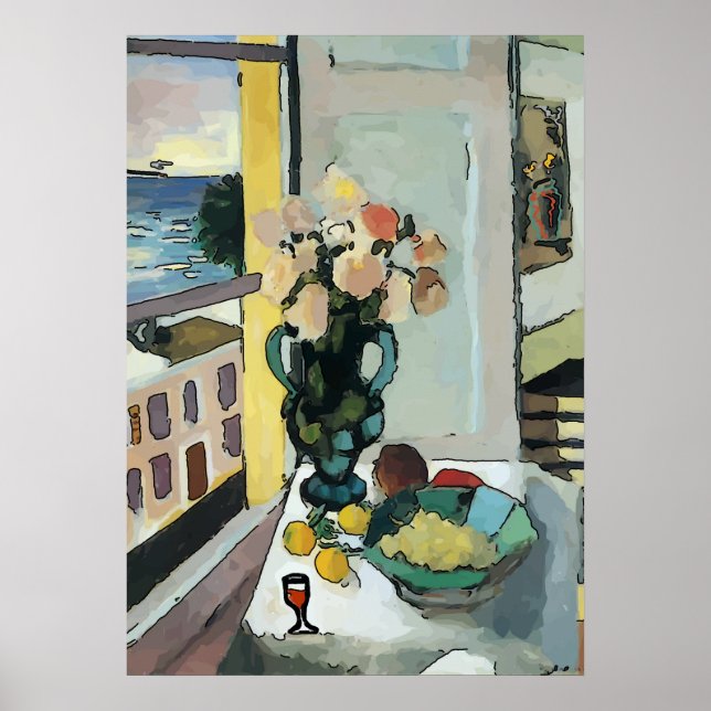 Póster Resumen de vidrio de ventana y vino (Frente)