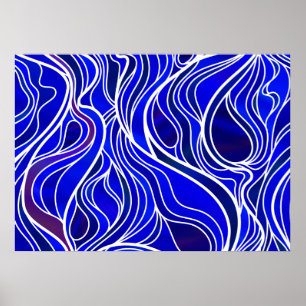 Póster Resumen de vidrio manchado azul