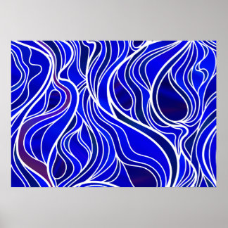 Póster Resumen de vidrio manchado azul