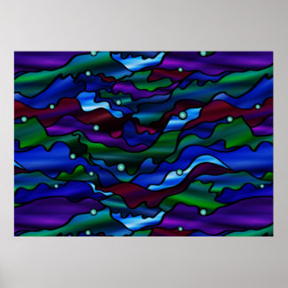 Póster Resumen de vidrio manchado del paisaje marino azul