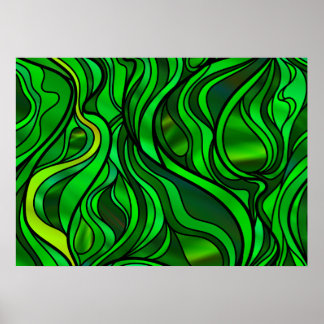 Póster Resumen de vidrio manchado verde