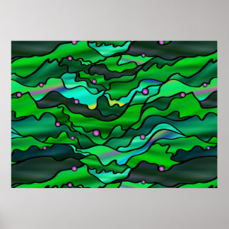 Póster Resumen de vidrio manchado verde de la capa marina