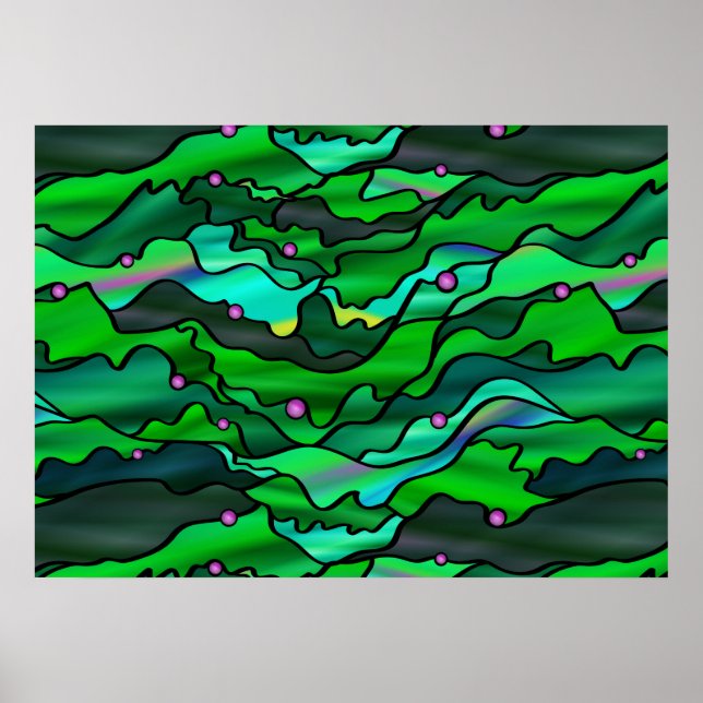 Póster Resumen de vidrio manchado verde de la capa marina (Frente)